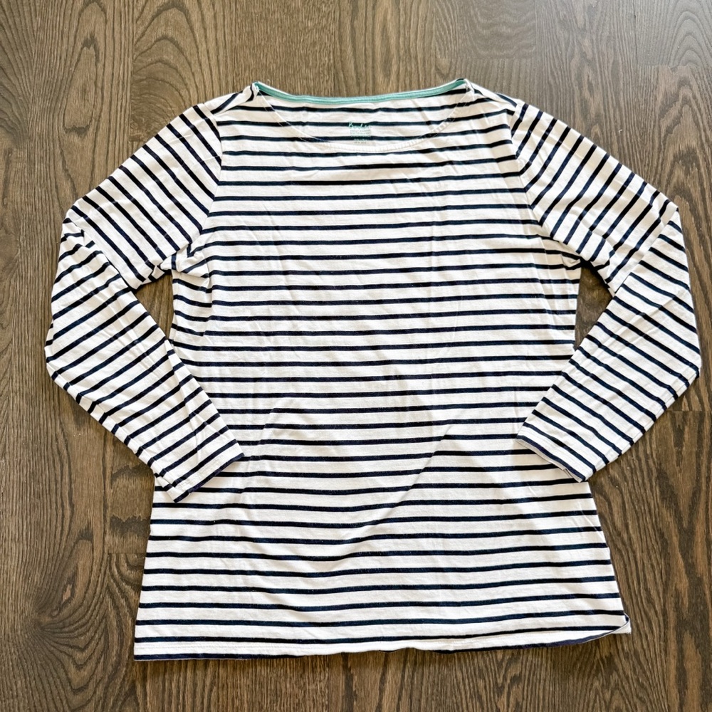 Boden 100% cotton long sleeve Breton striped top ivory / navy size 12